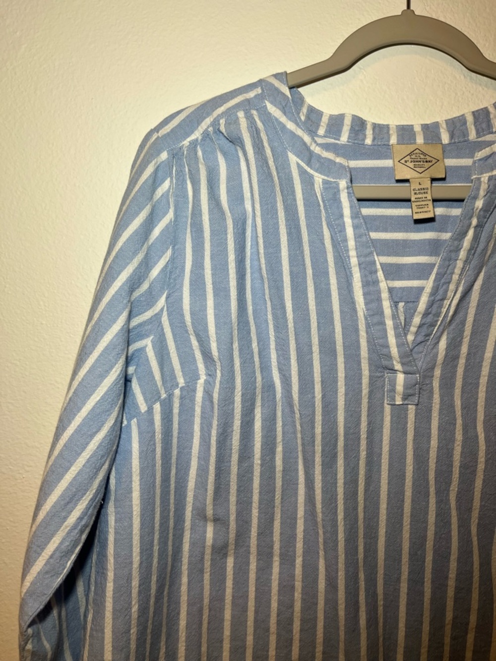St. John's Bay Blue and White Vertical Stripe V-Neck Women’s Blouse